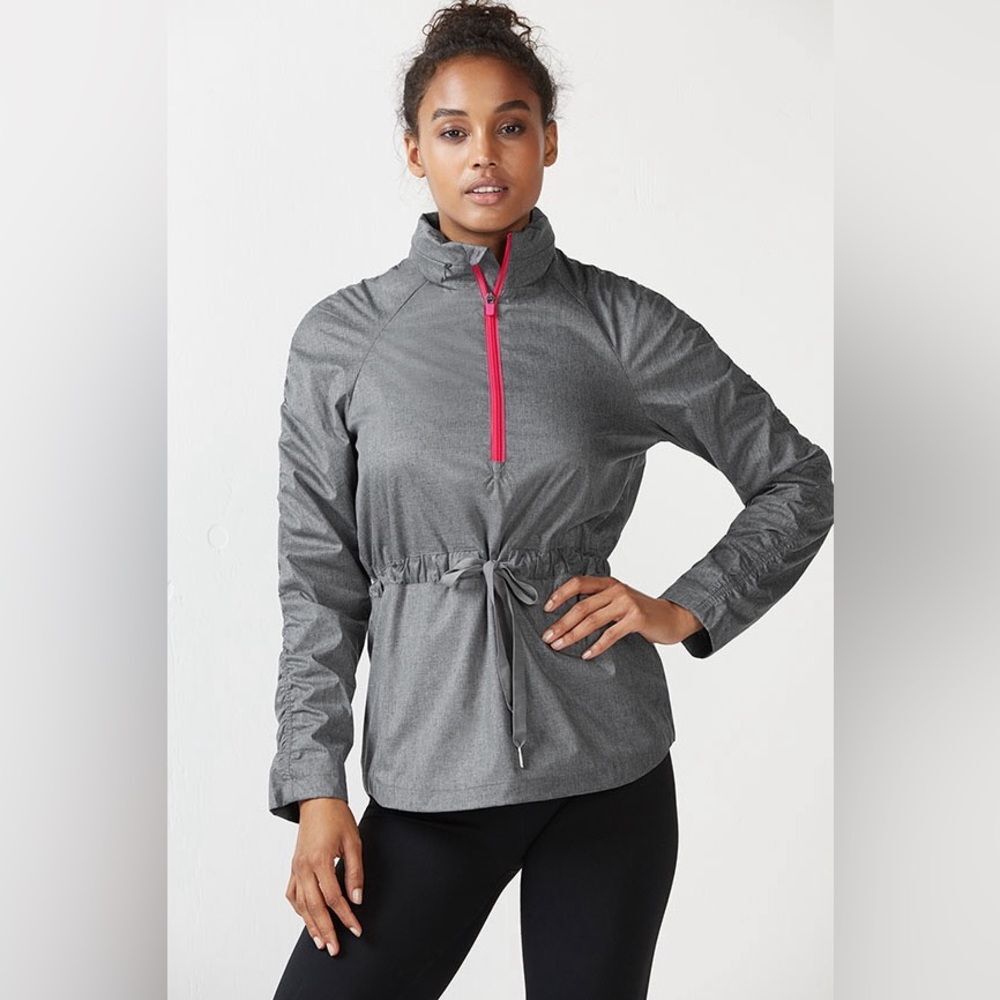 Fabletics Danielle Jacket Quarter Zip Grey and Pink With Hood Women Size Medium
